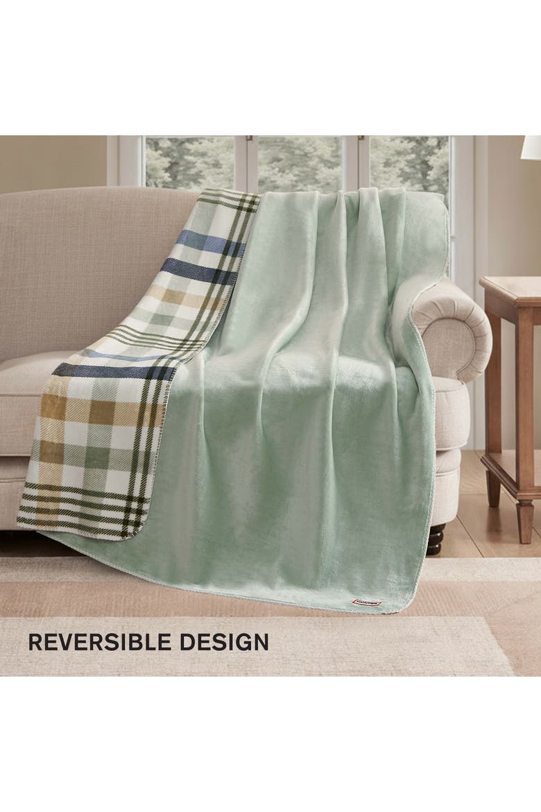 Reversible Plush Throw Blankets, Alternate, color, Sea Foam Bristol Plaid