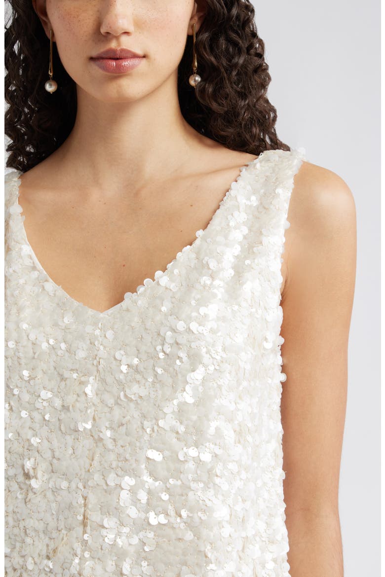 Sequin V-Neck Shift Minidress, Alternate, color, IVORY SEQUIN
