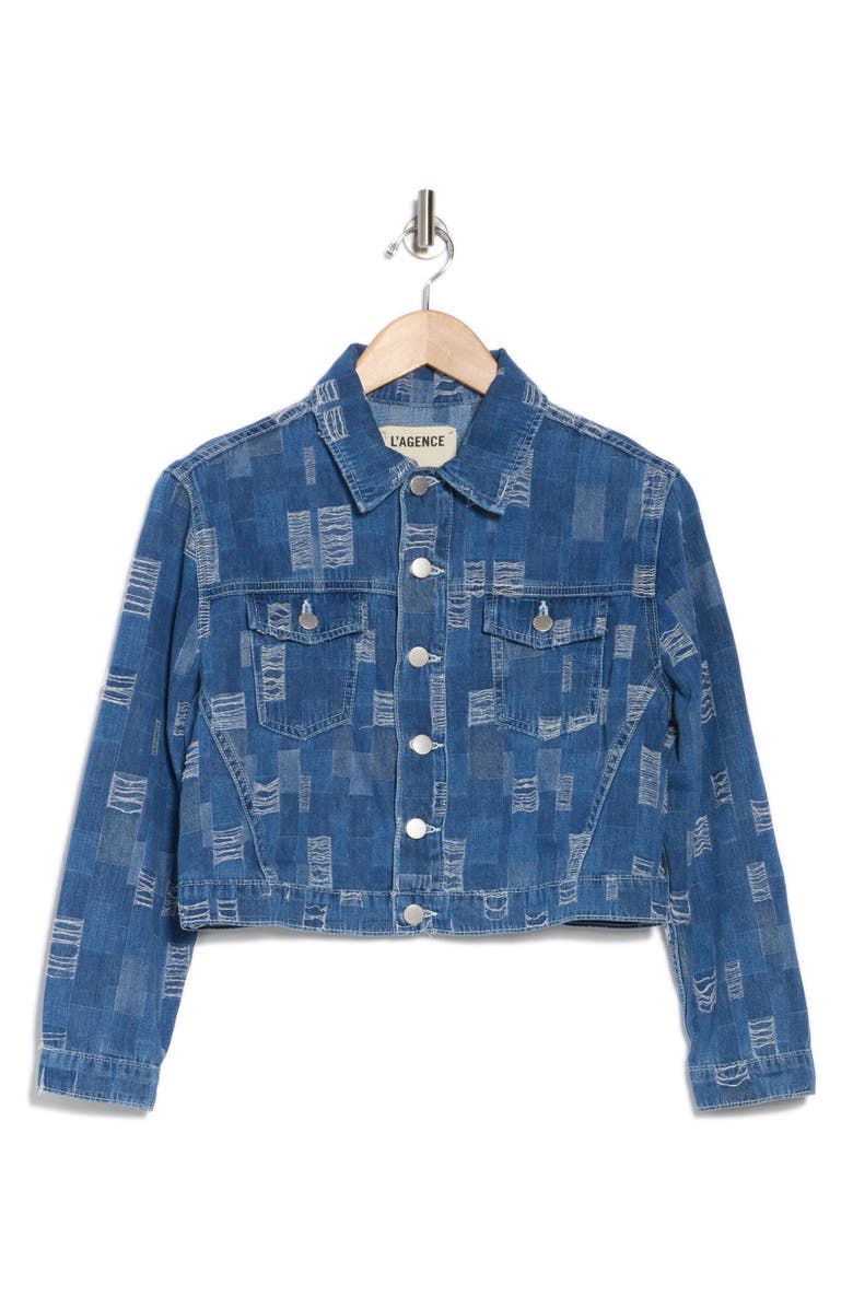L'AGENCE Koda Distressed Crop Denim Jacket, Alternate, color, Tucson