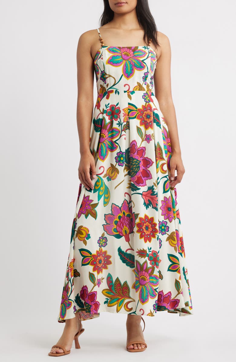 Halogen<sup>®</sup> Empire Waist Beaded Strap Midi Dress, Main, color, New Ivory