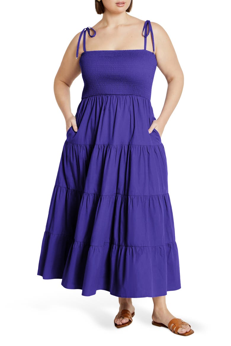 Marli Tie Strap Tiered Cotton Maxi Dress, Main, color, LAPIS