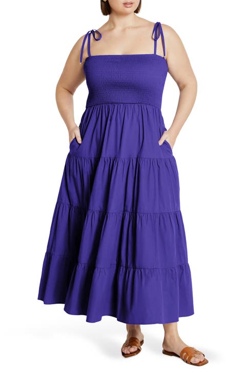 Marli Tie Strap Tiered Cotton Maxi Dress (Plus)