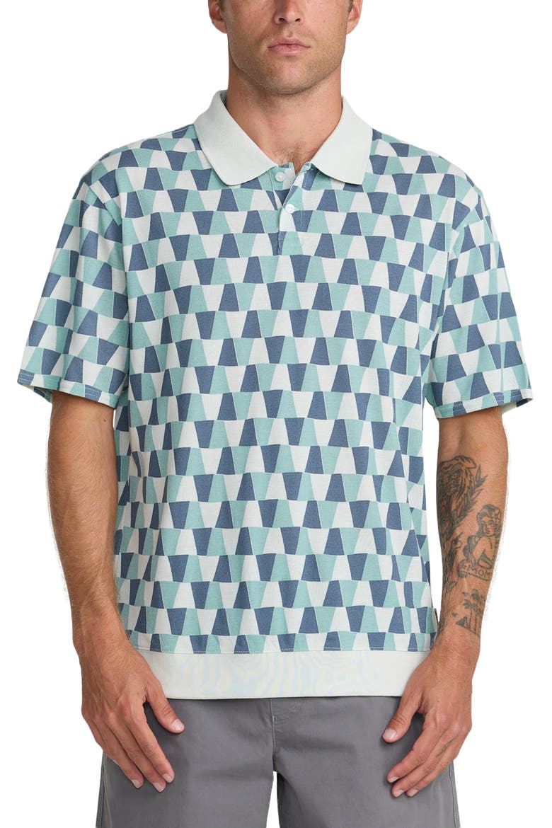 Ivy League Geo Print Piquè Polo, Main, color, GREEN TEA