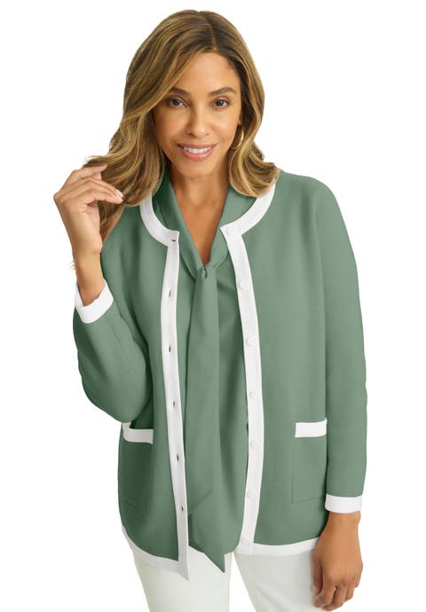 Tipped Boxy Cardigan (Plus)