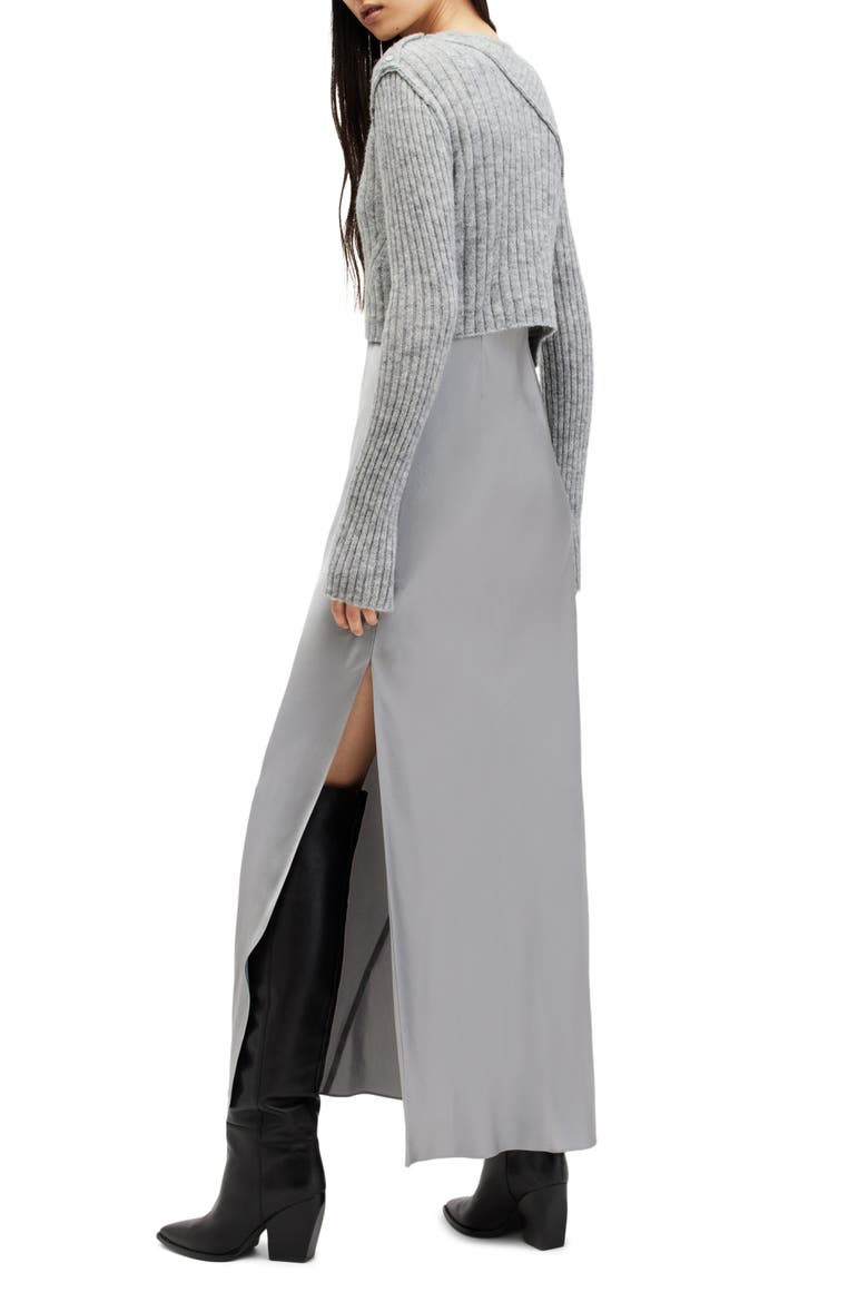 Amos Two-Piece Sweater & Satin Dress, Alternate, color, GREY MARL