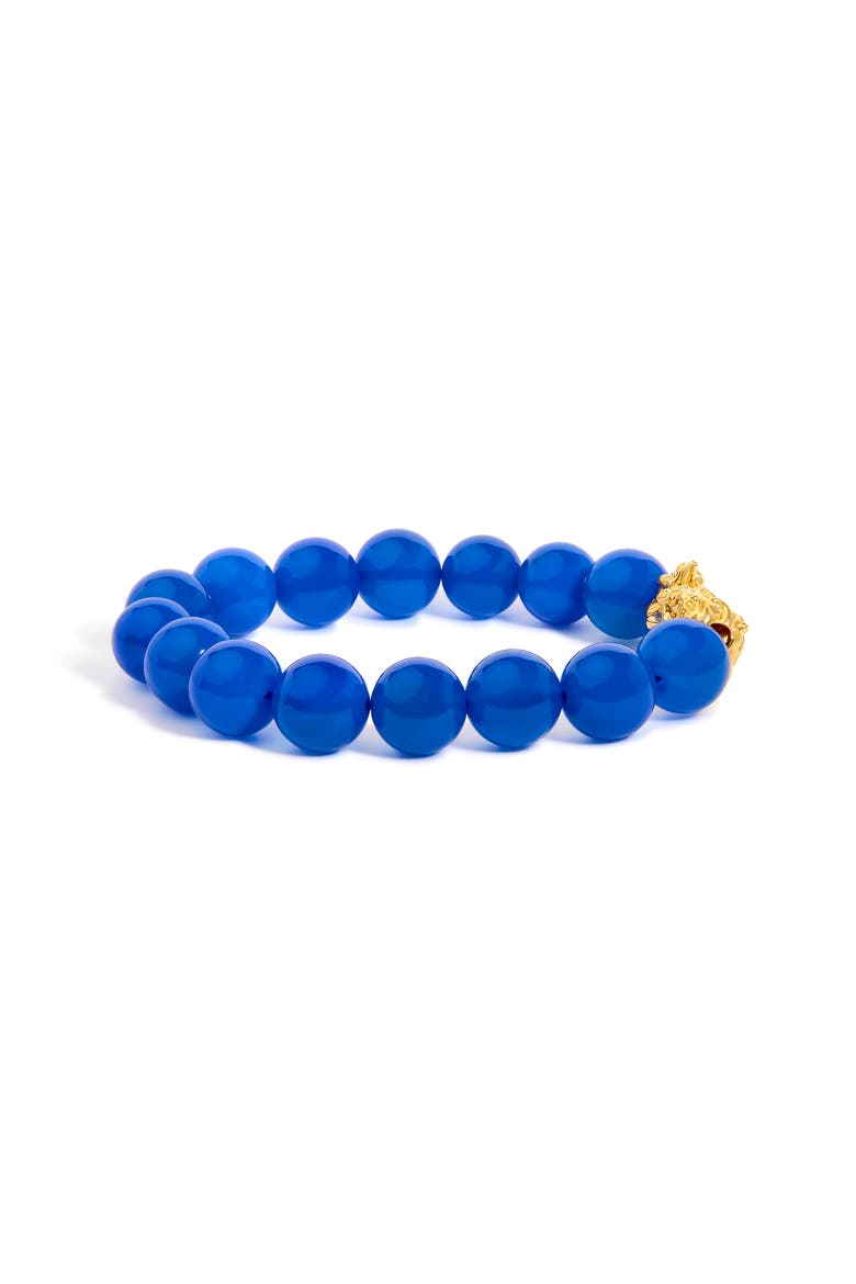 18K Yellow Gold Blue Agate Beaded Dragon Charm Bracelet, Alternate, color, Yellow Gold