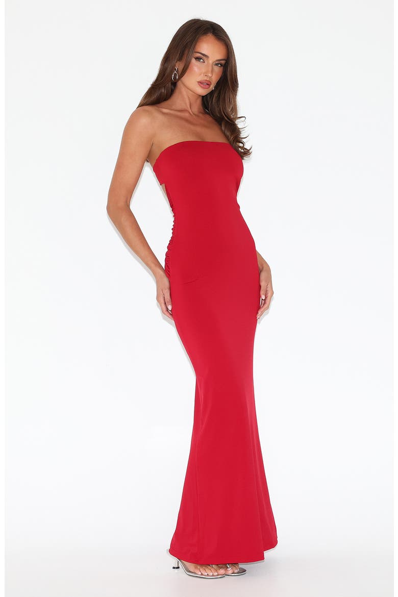 Daniela Cutout Back Strapless Maxi Dress, Alternate, color, RED