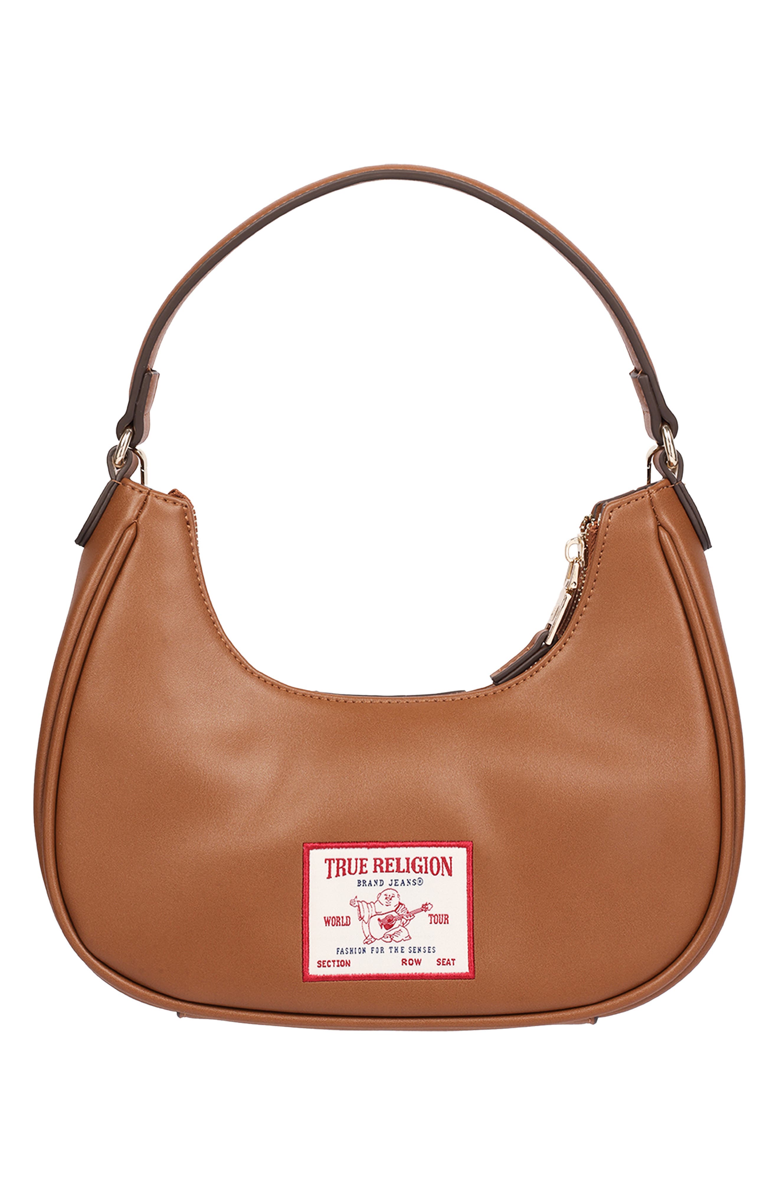 Chain and Studded Faux Leather Hobo, Alternate, color, COGNAC