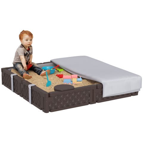 Kids Sandbox with Cover, 4 Seats & Bottom Liner