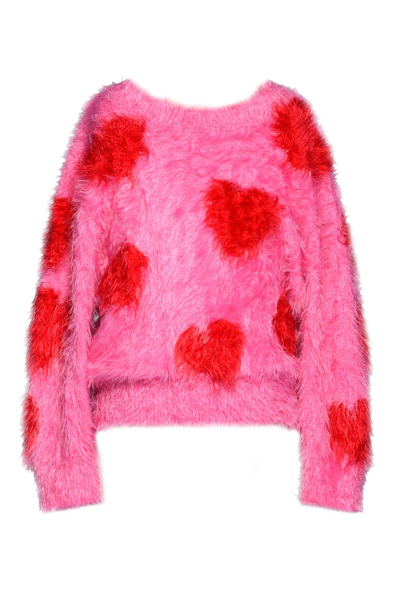 Kids' Heart Eyelash Sweater, Main, color, HOT PINK RED HEART