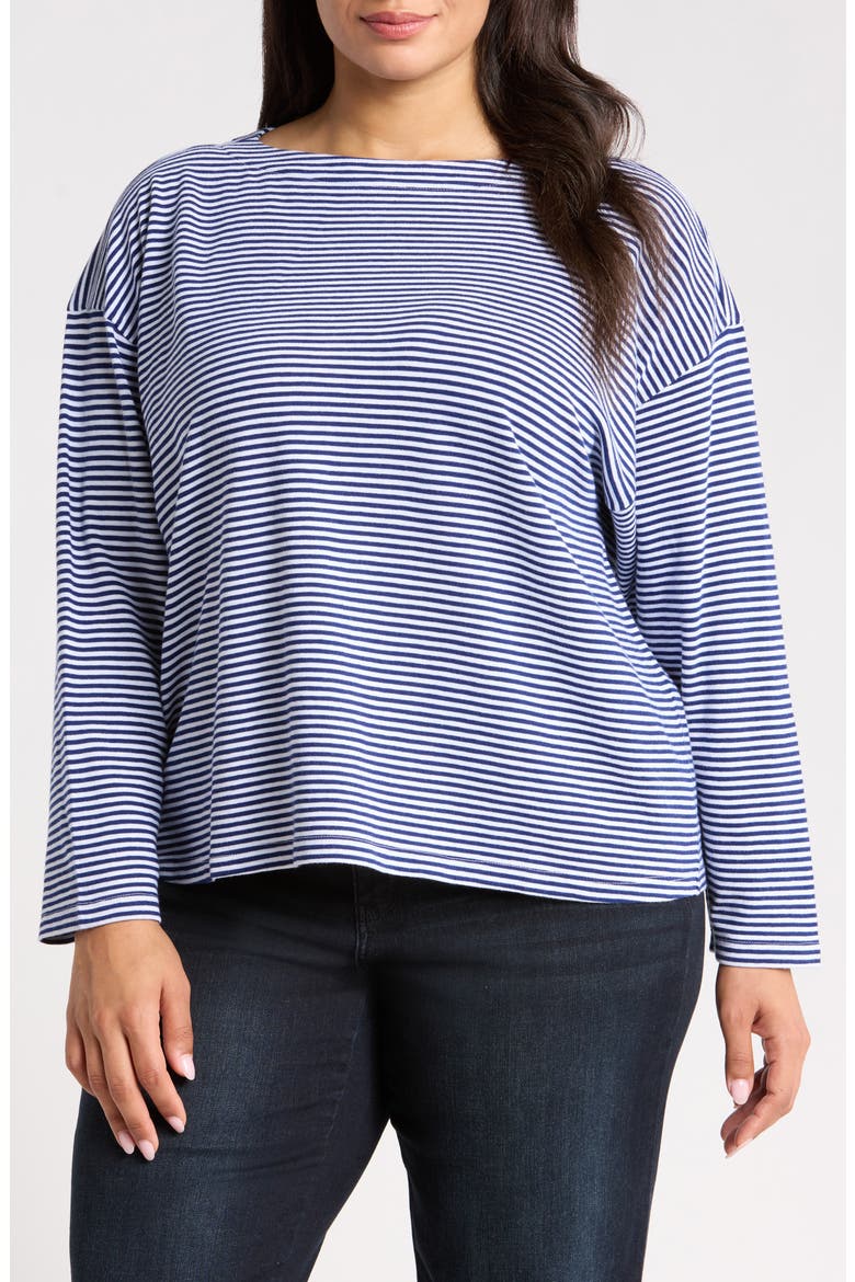 Striped Bateau Neck Boxy Organic Cotton Top, Main, color, INFINITY
