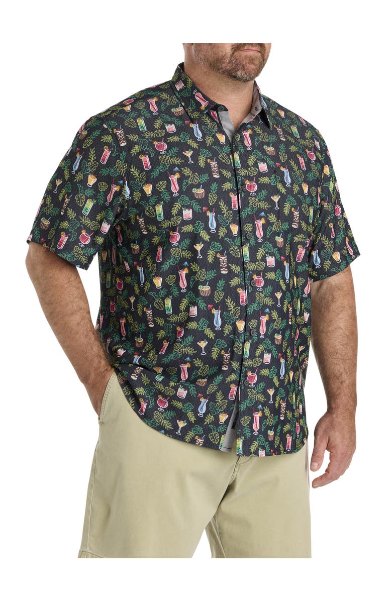 Tommy Bahama Big & Tall Coastal Ease Midnight Mohito Cocktail Print IslandZone<sup>®</sup> Sport Shirt, Main, color, Matte Black