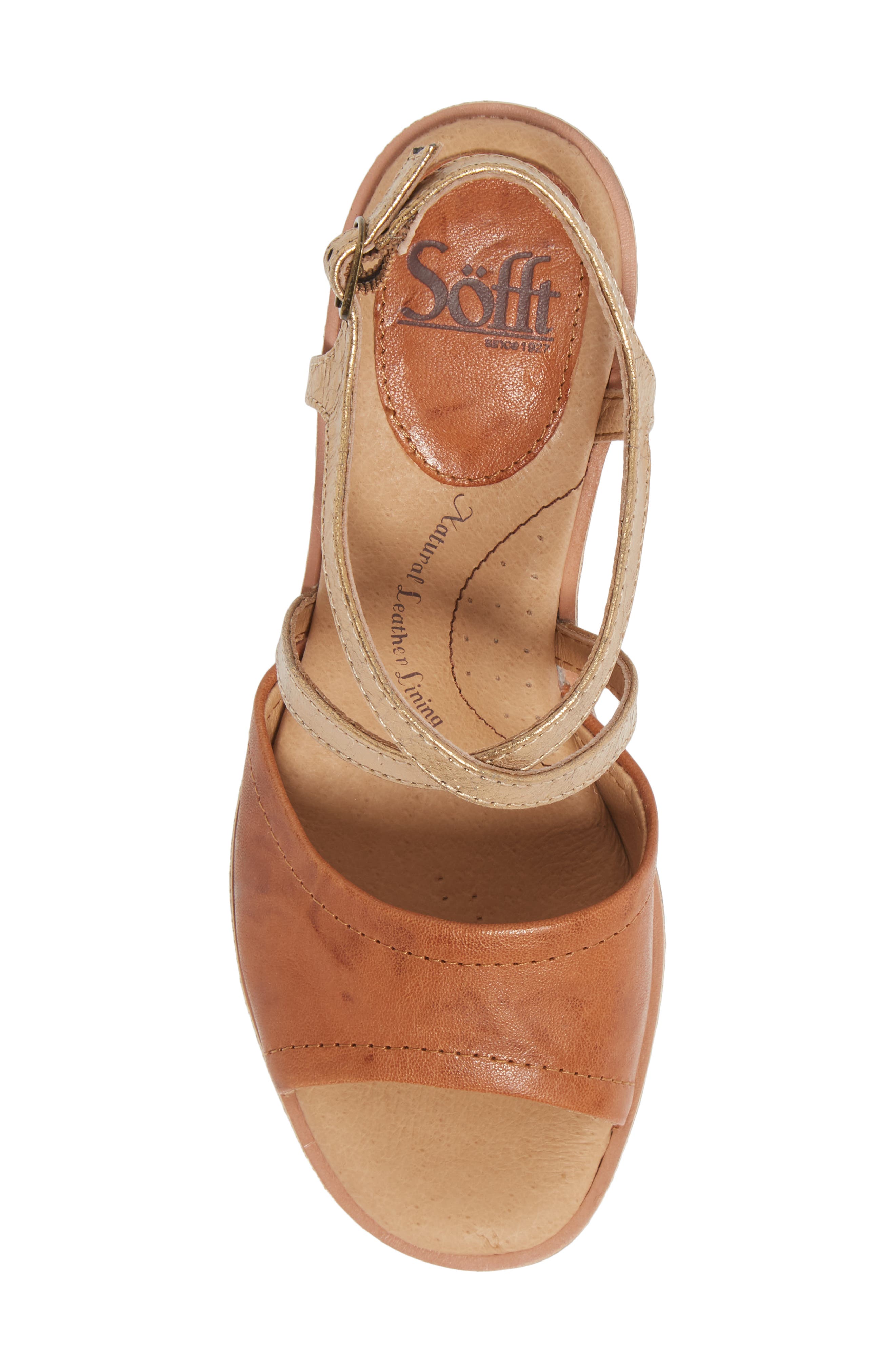 Piara Block Heel Sandal, Alternate, color, LUGGAGE/ GOLD LEATHER