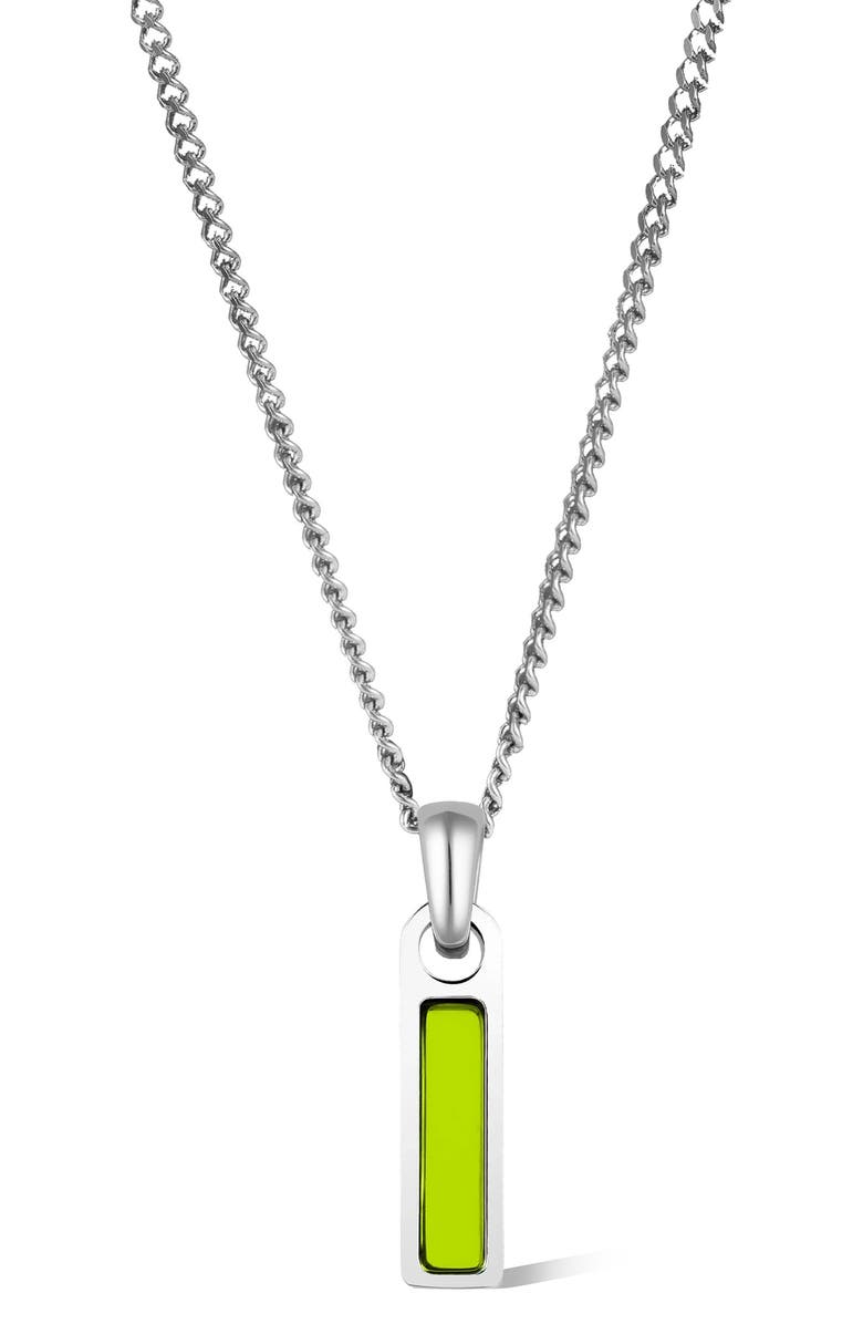 Vincero Men's Birthstone Tag Pendant Necklace, Main, color, Silver/August/Green Crystal