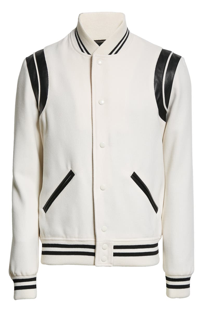 Saint Laurent Teddy Stretch Wool Varsity Jacket, Alternate, color,