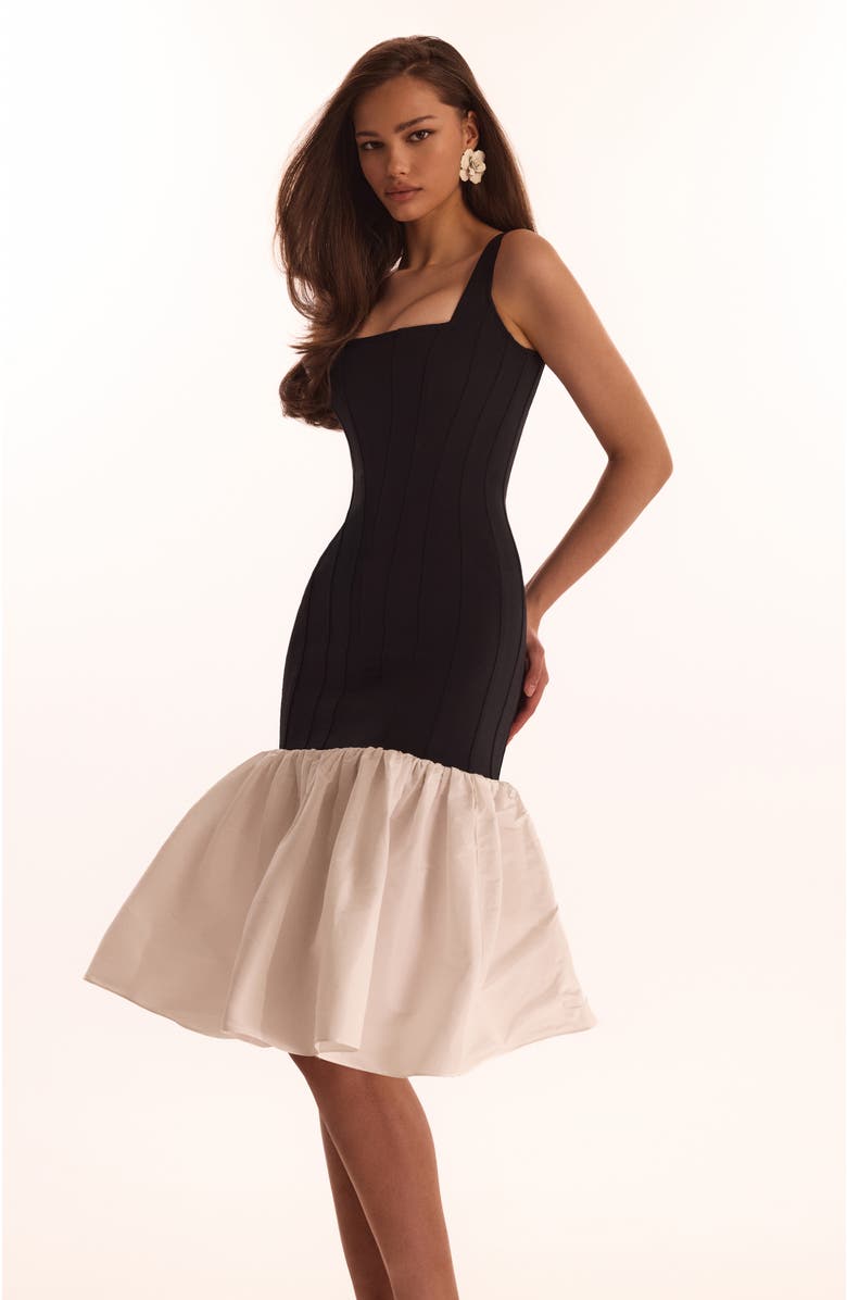 Milla Fitted Maxi Dress With Puffy Tiered Skirt, Alternate, color, Black&White