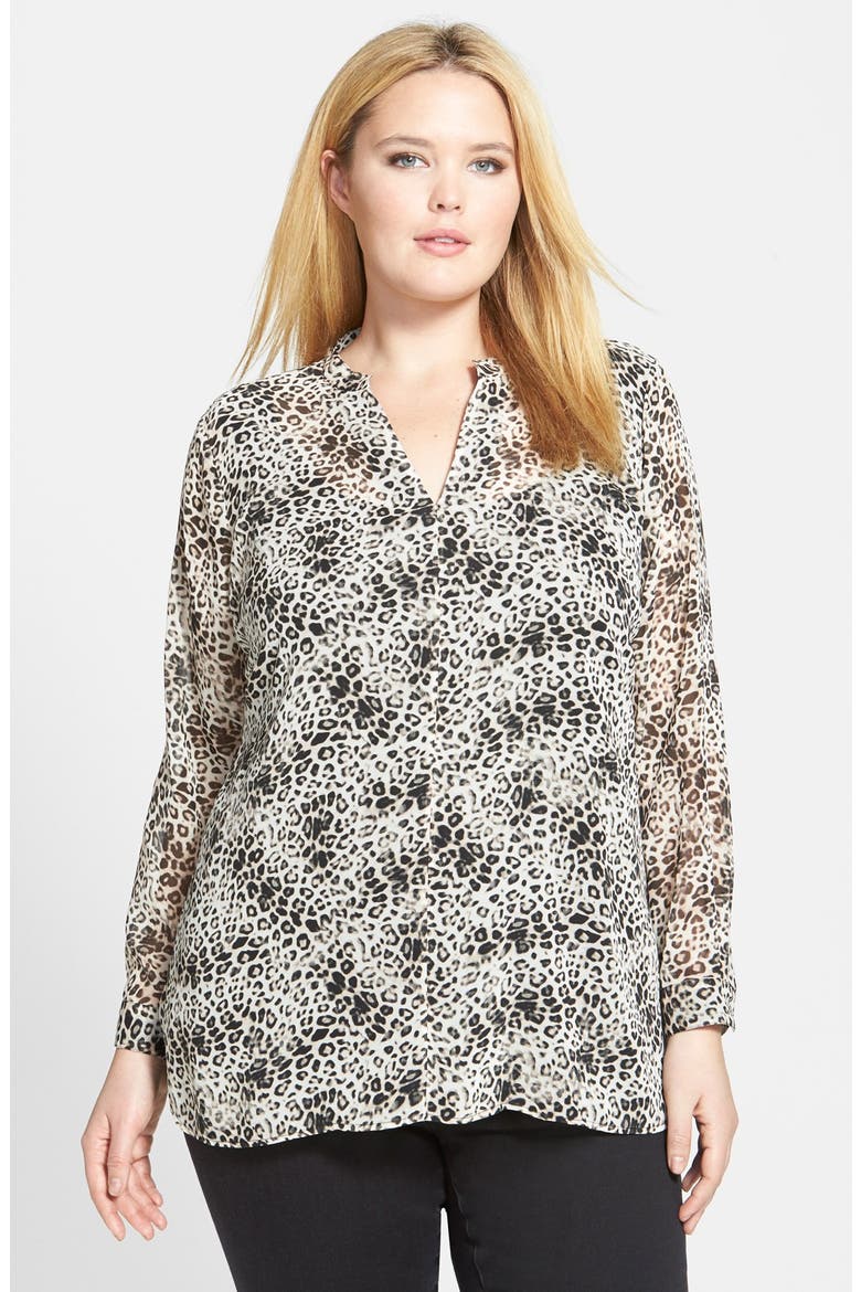 'Animal Legacy' Split Neck Blouse, Main, color, RICH BLACK