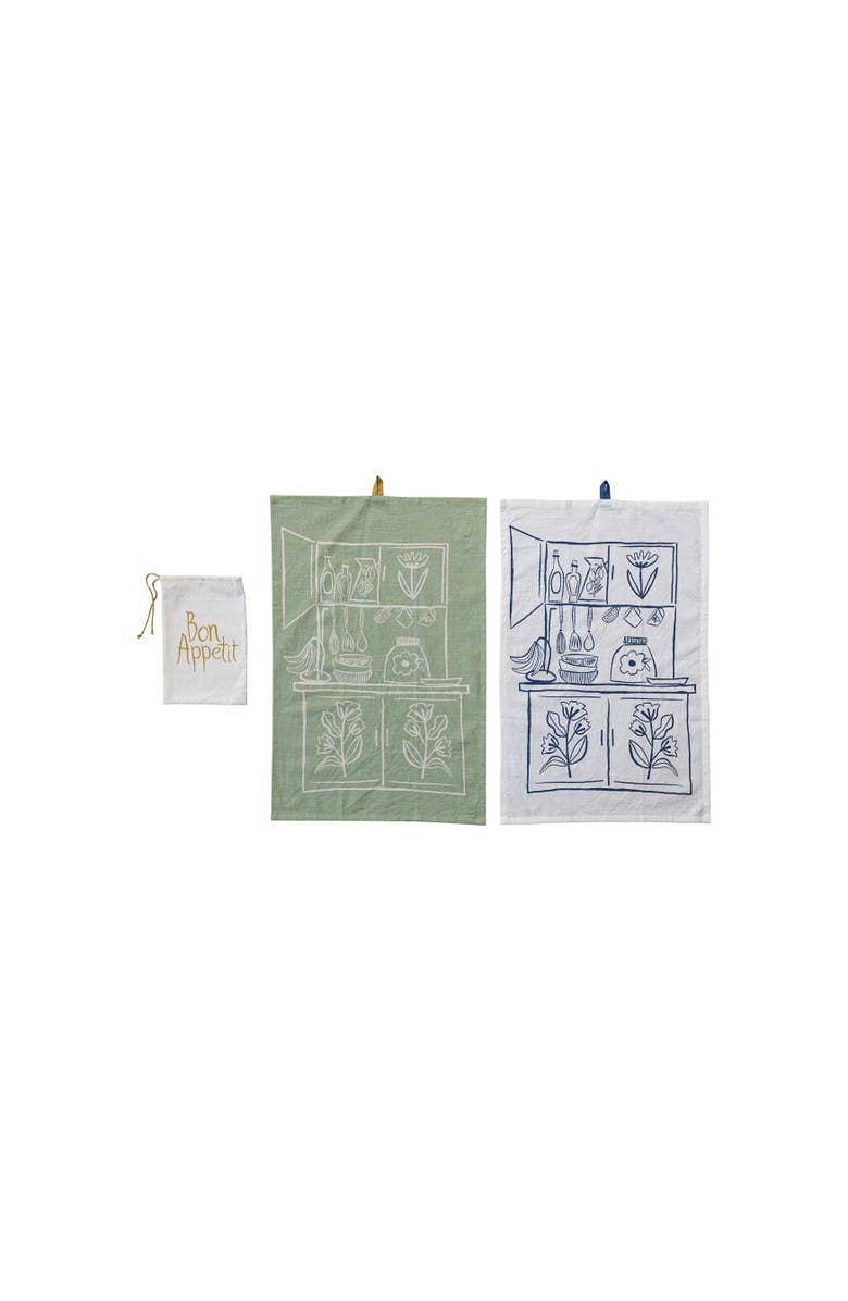 Storied Home Cottage Kitchen Cotton Slub Kitchen and Tea Towels, Set of 2, Main, color, Green