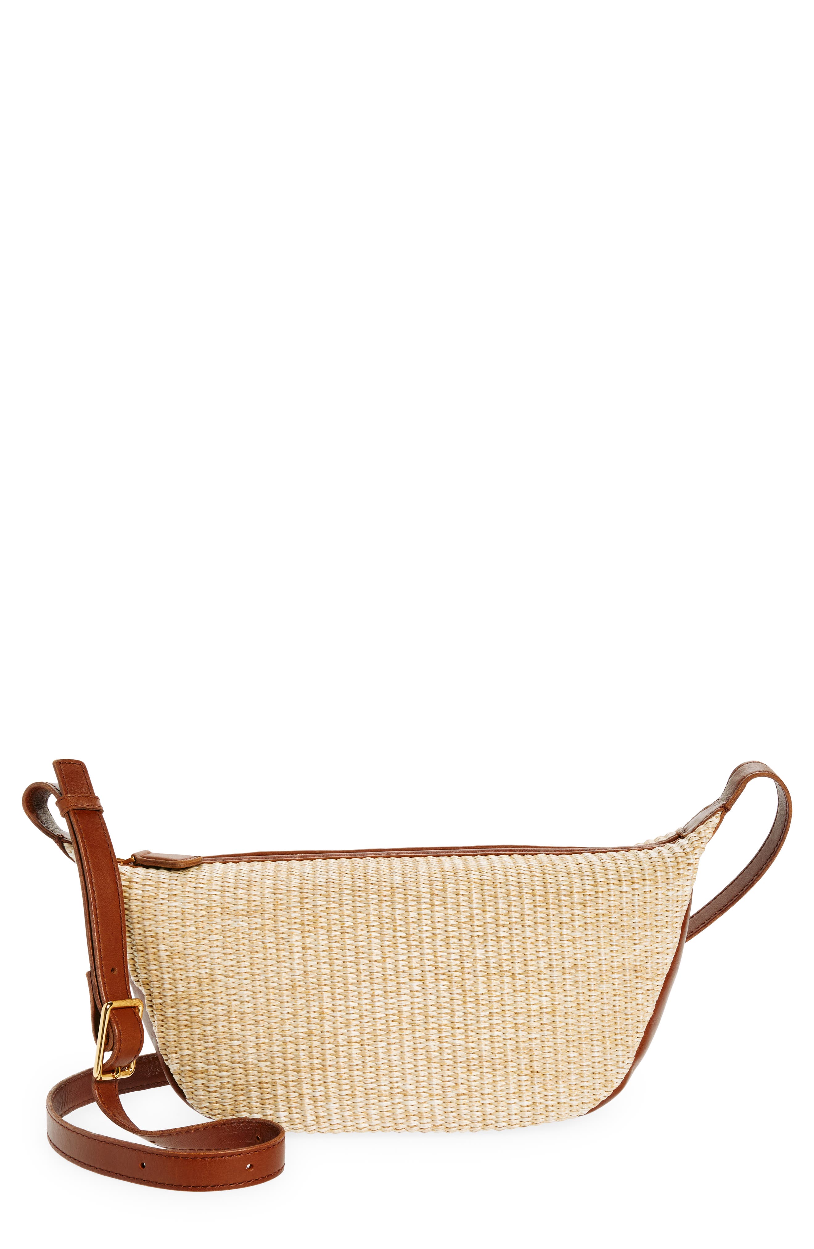Madewell The Sling Raffia & Leather Crossbody Bag, Main, color, 