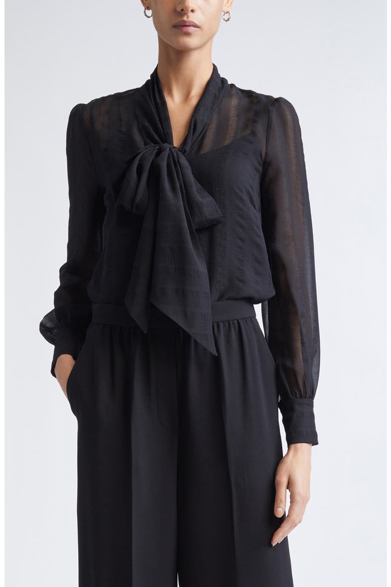 Shadow Stripe Crinkle Georgette Shirt, Main, color, BLACK