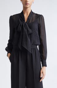 ST. JOHN Shadow Stripe Crinkle Georgette Shirt