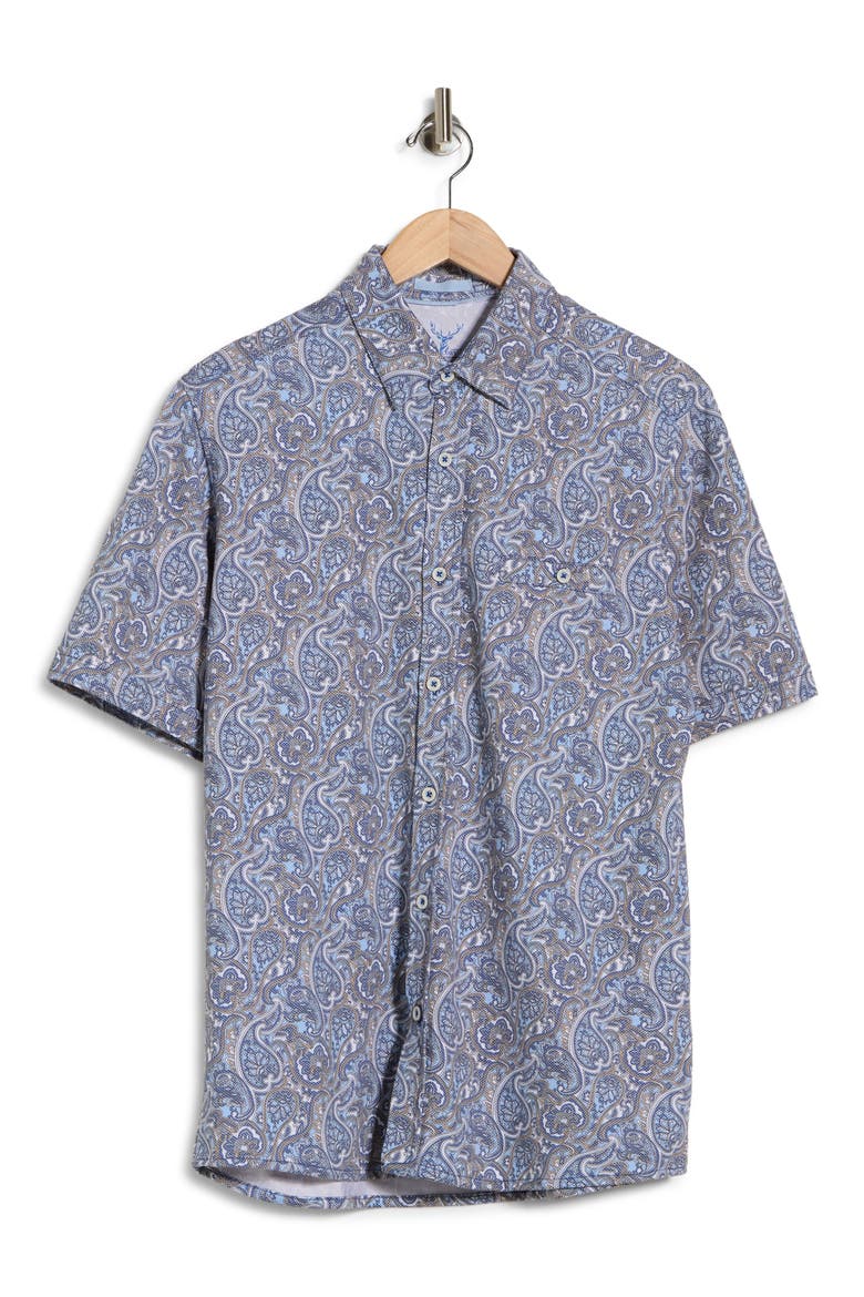 Birdseye Paisley Short Sleeve Button-Up Shirt, Alternate, color, BLUE