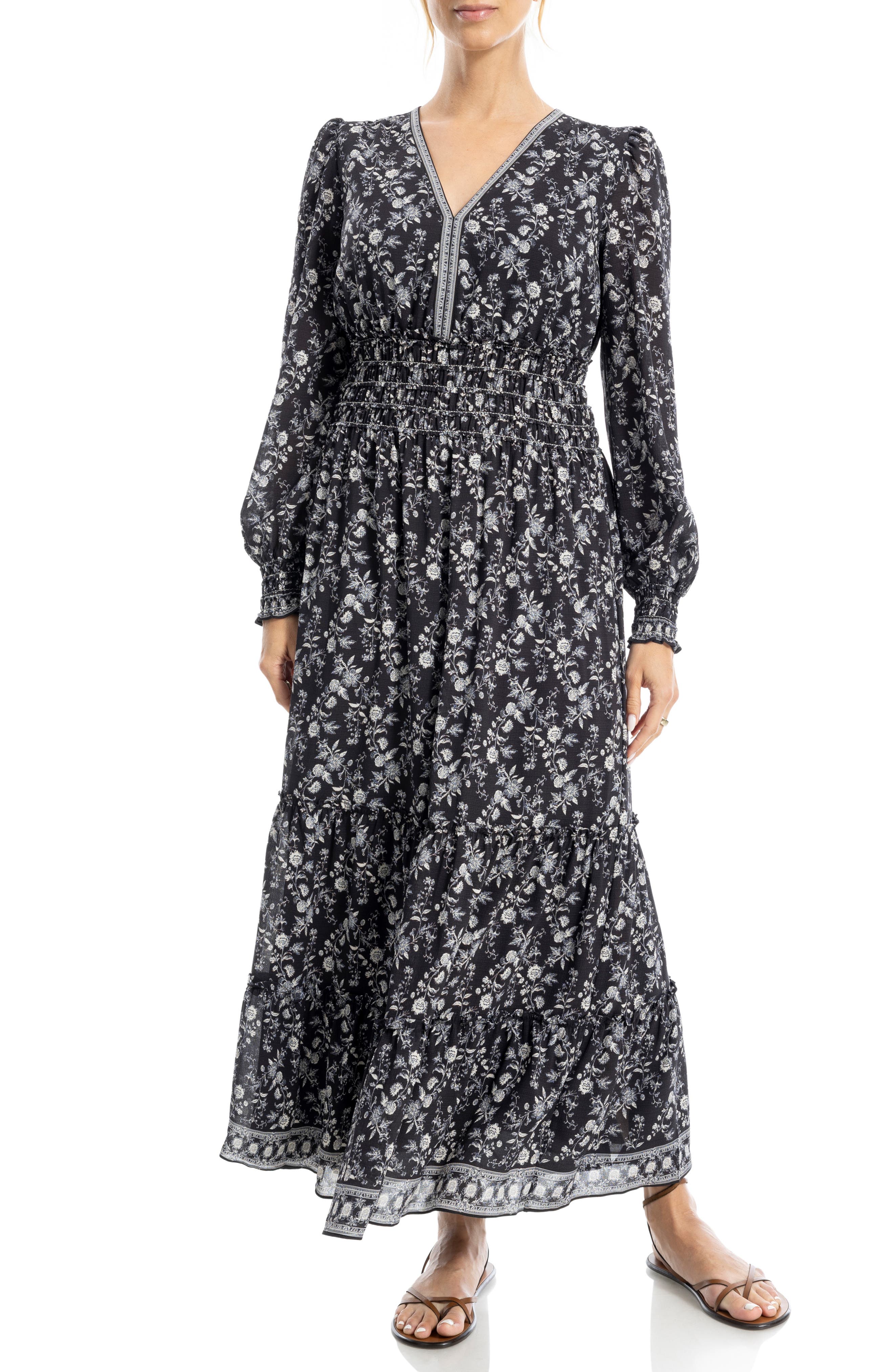 MAX STUDIO Long Sleeve Tiered Maxi Dress