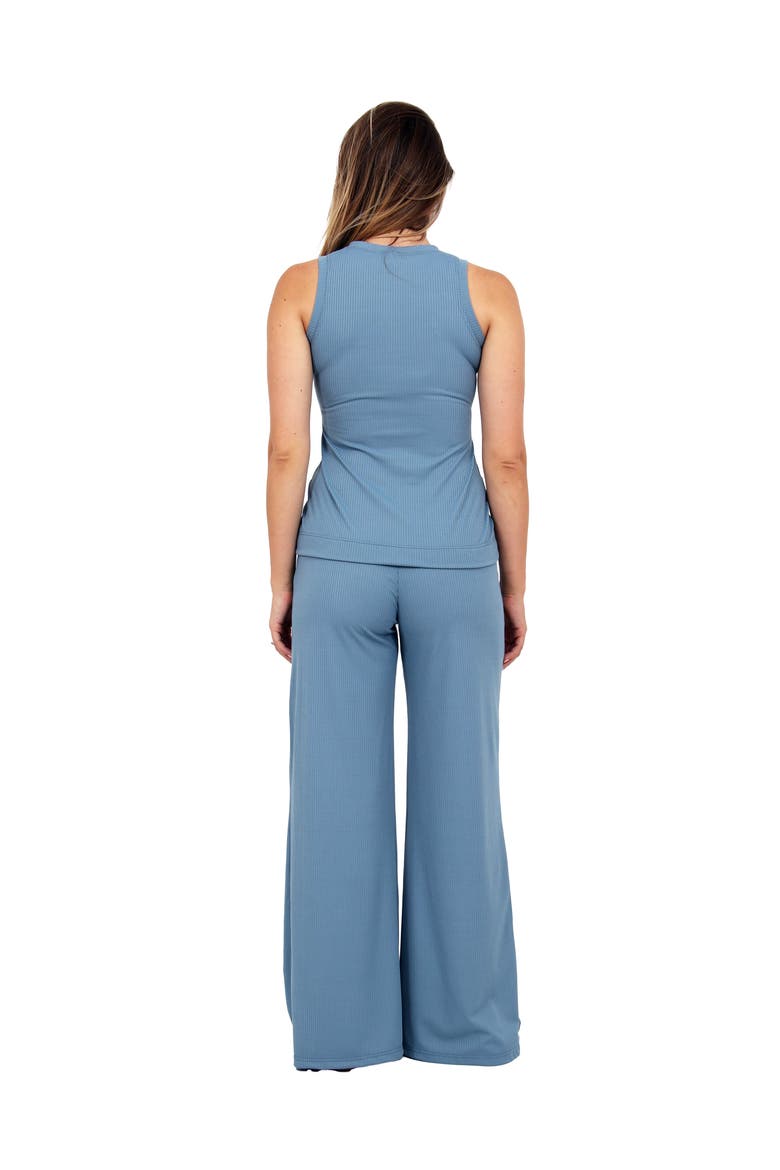 Womens Basic Ribbed Knit Tank Top and Elastic Waist Wide Leg Pant Set, Alternate, color, Denim