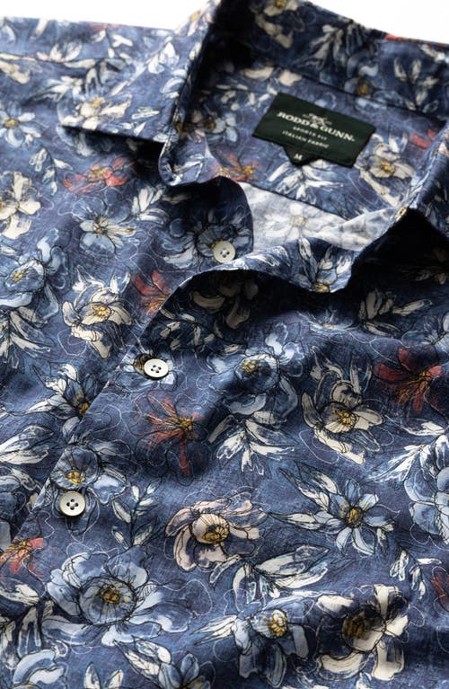 Rodd & Gunn Dalefield Floral Short Sleeve Cotton Button-up Shirt In Bluestone