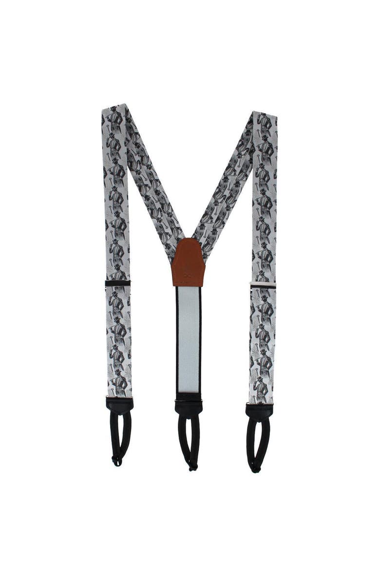 Big & Tall Ambrose Dapper Night Silk Formal End Suspenders (Braces) and Necktie Set, Alternate, color, Silver and Black
