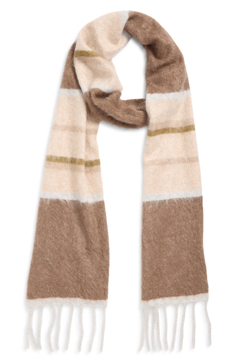 Nordstrom Brushed Cashmere Scarf, Alternate, color, Brown Stripe