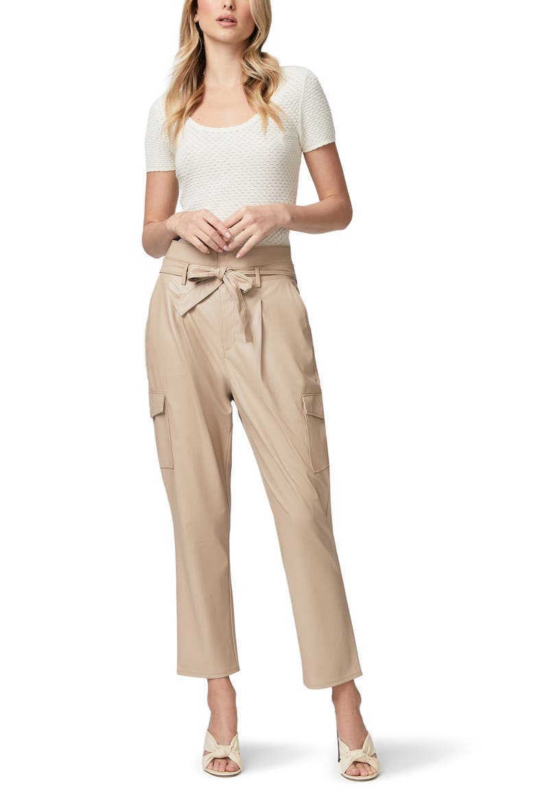 Tami Tie Waist Faux Leather Cargo Pants, Alternate, color, TAUPE