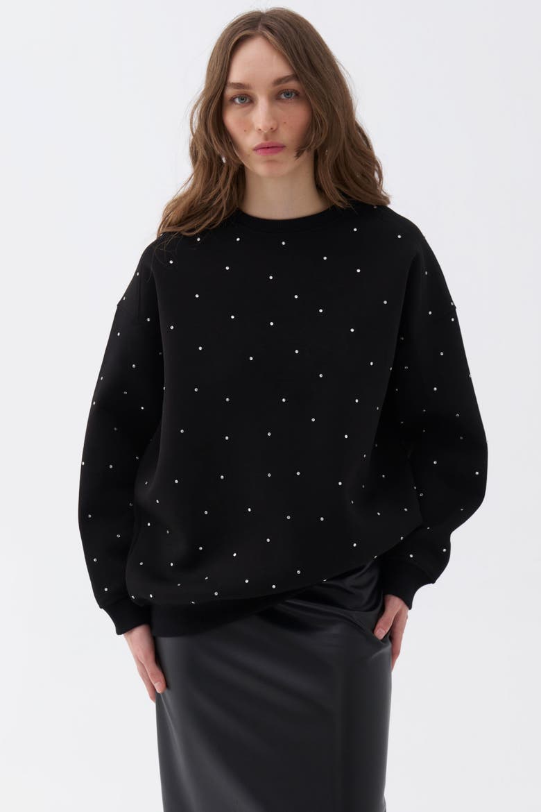 Oversized Stone Embellished Sweatshirt, Main, color, Black