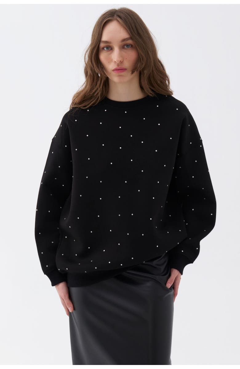 Nocturne Oversized Stone Embellished Sweatshirt, Main, color, 