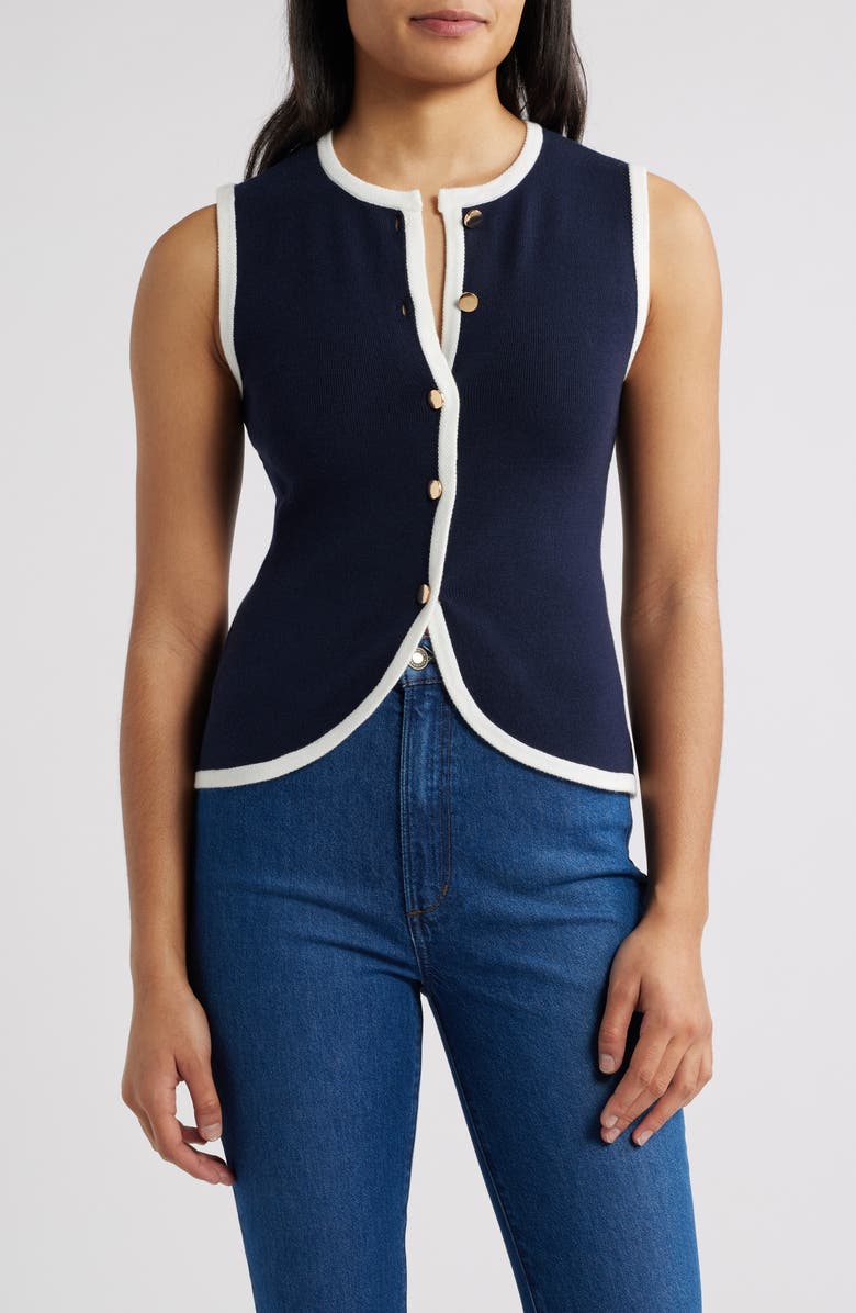 ZOE AND CLAIRE Contrast Piping Sweater Vest, Main, color, 