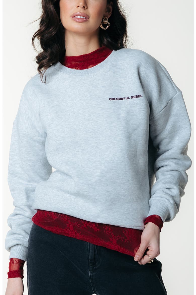 CR Round Flower Dropped Shoulder Sweat, Main, color, Light grey melange