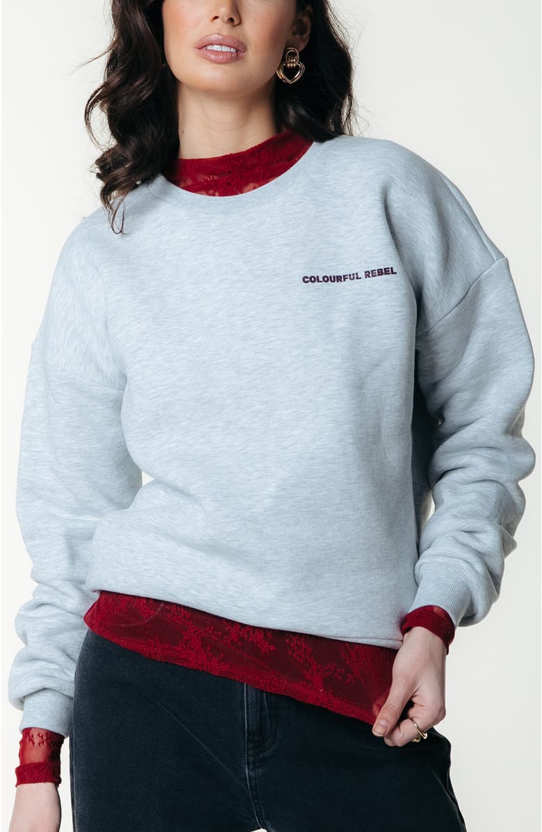 Colourful Rebel CR Round Flower Dropped Shoulder Sweat, Main, color, Light Grey Melange