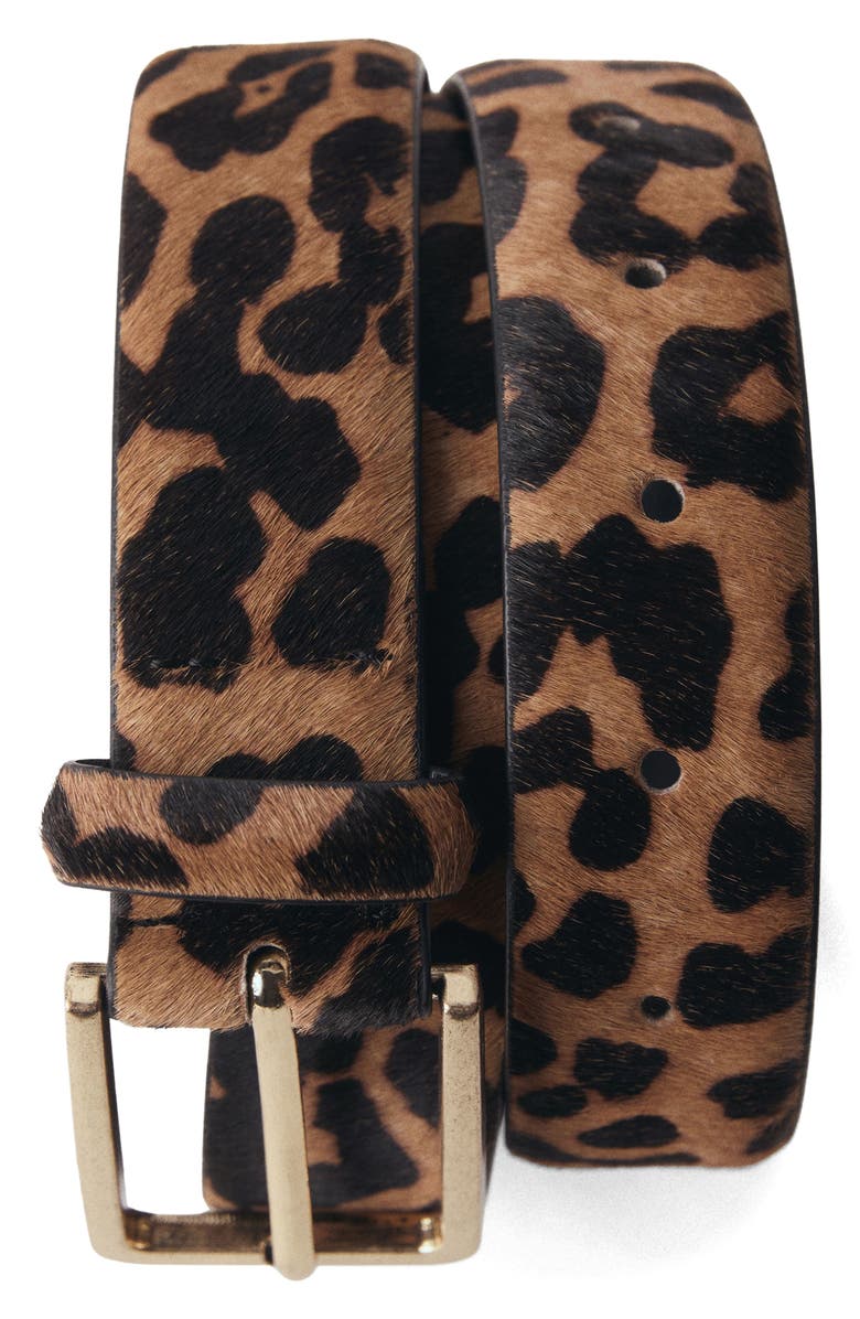 MANGO Leopard Print Genuine Calf Hair Belt, Alternate, color, 