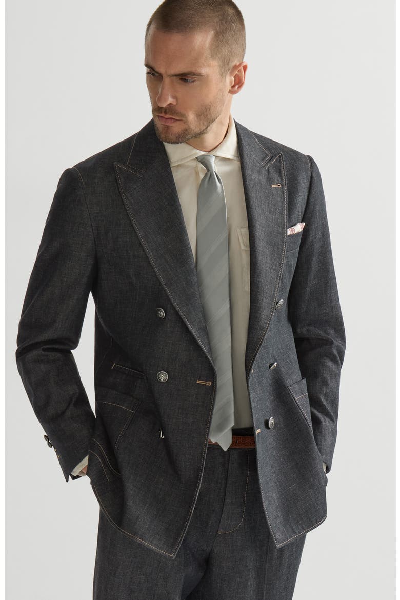 No-fade denim deconstructed blazer, Alternate, color, Dark Grey