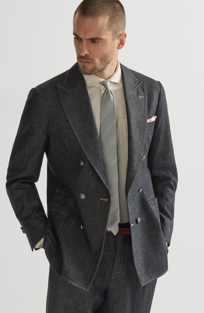 Brunello Cucinelli No-fade denim deconstructed blazer, Alternate, color, Dark Grey