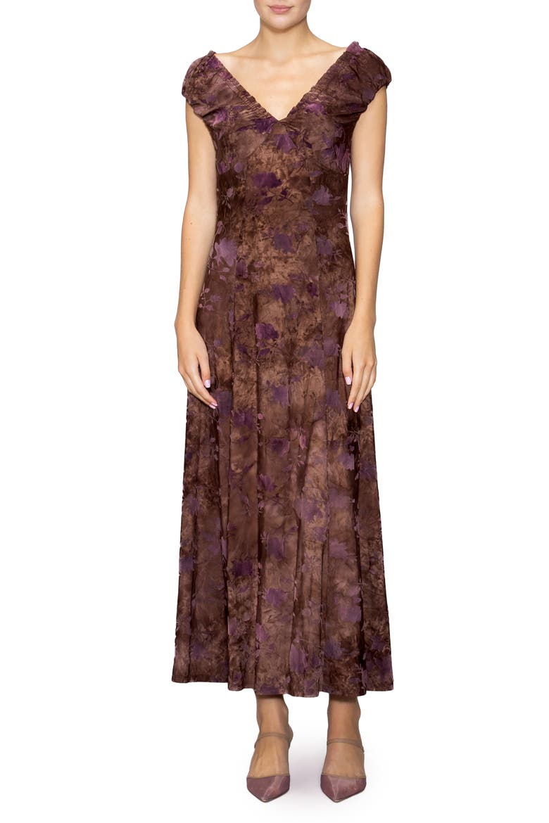 Floral Print Maxi Dress, Main, color, BROWN ABSTRACT