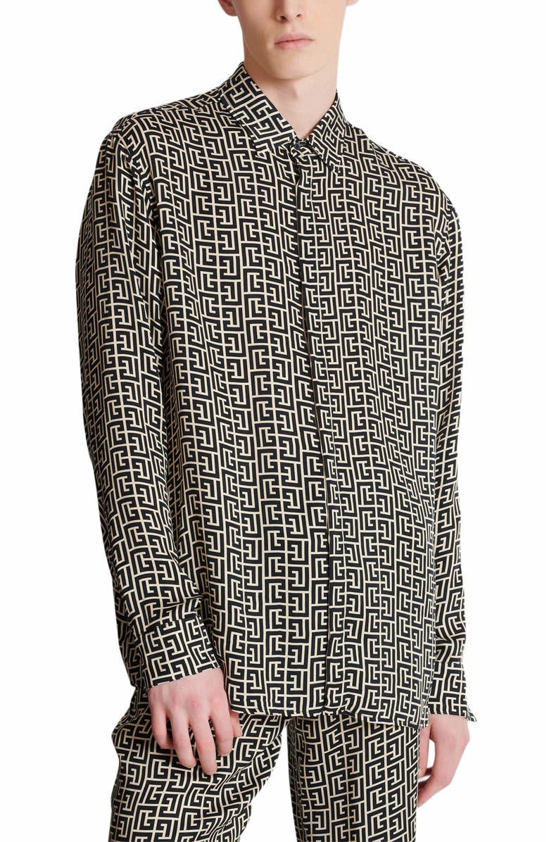 Balmain Monogrammed Flowing Shirt, Alternate, color, Black