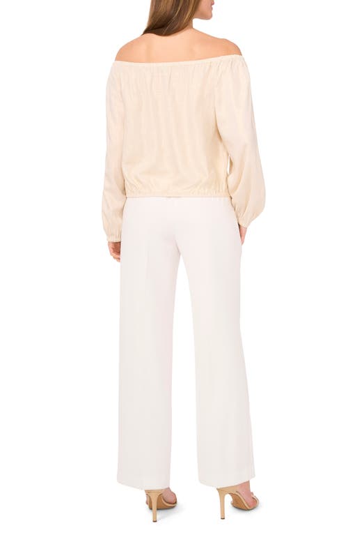 Shop Vince Camuto Off The Shoulder Tie Hem Button-up Top In Turtledove