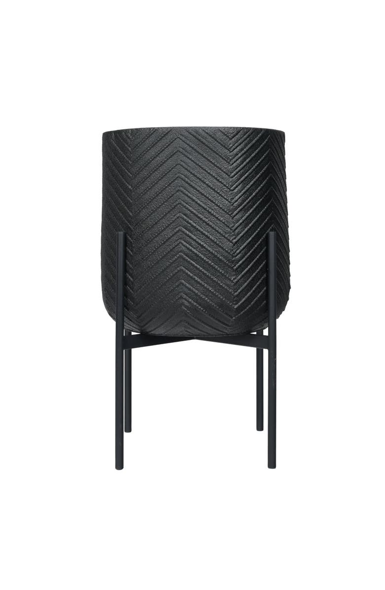 Storied Home Round Metal Planter with Chevron Pattern on Stand, Black, Main, color, Black