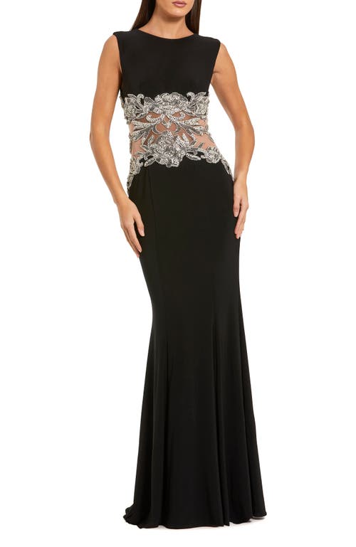 Mac Duggal Jersey Sleeveless Gown With Beaded Waist Detail In Black
