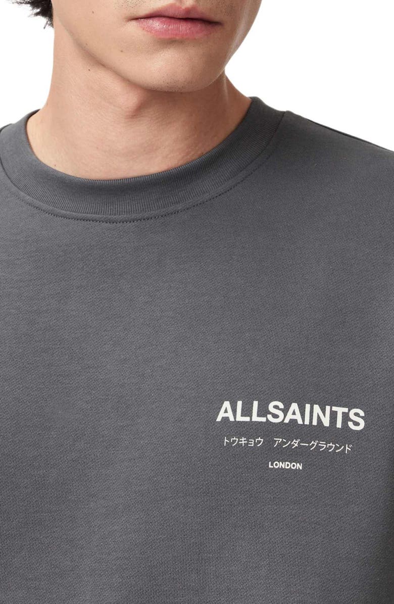AllSaints Underground Logo Organic Cotton Graphic Sweatshirt, Alternate, color, Dark Steel Blue