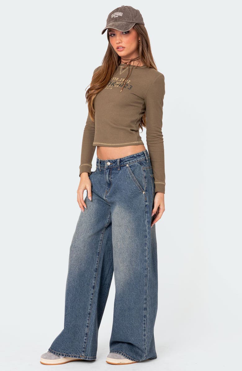 EDIKTED Long Sleeve Rib Logo Graphic T-Shirt, Alternate, color, Olive