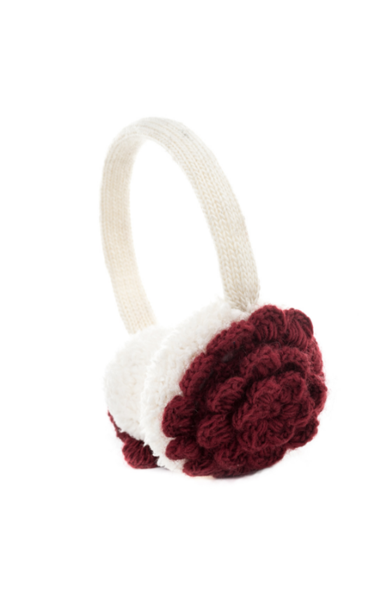 Nirvanna Designs Camellia Earmuffs, Main, color, White/Burgundy
