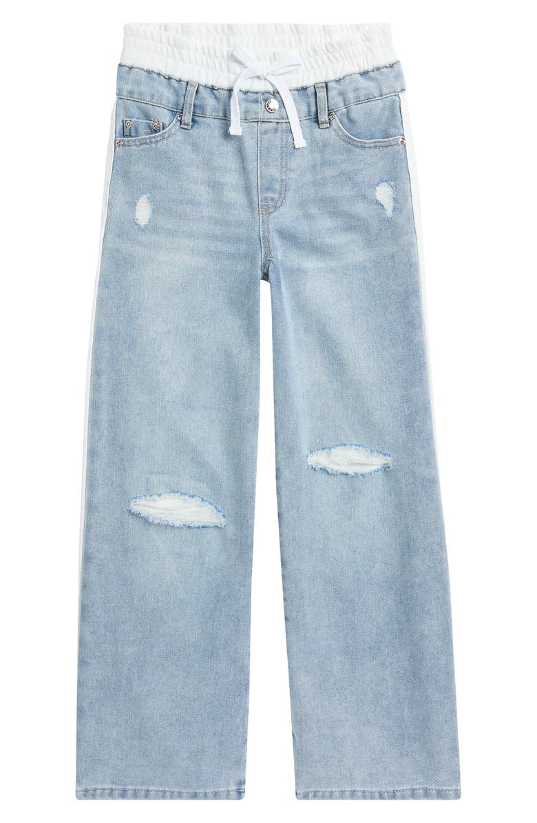 Tractr Kids' Mixed Media Pull-On Wide Leg Jeans, Main, color, Lite Indigo