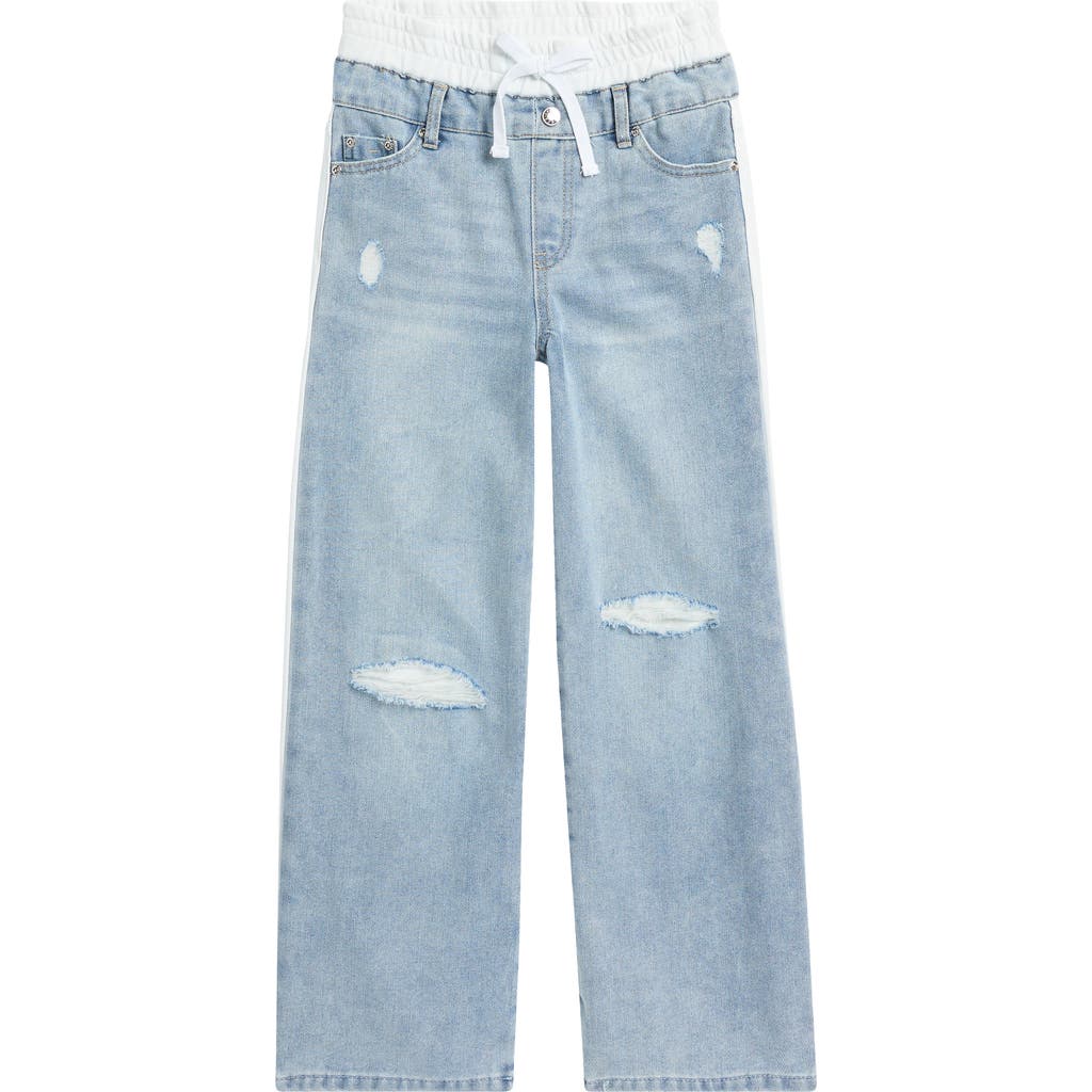 Tractr Kids' Mixed Media Pull-on Wide Leg Jeans